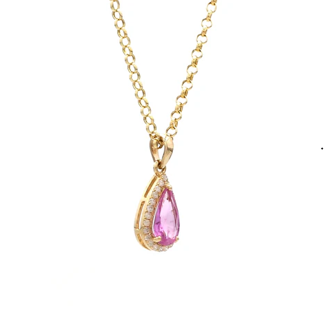 Pink Sapphire Pear Charm Pendant