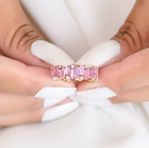 Pink Sapphire Baguette Cut Diamond Ring