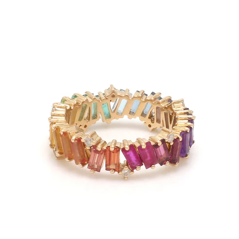 Rainbow Gemstone Diamond Zig Zag Ring