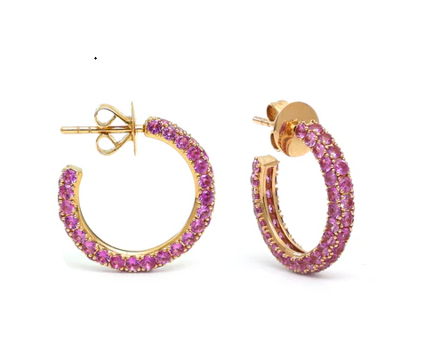 Pink Sapphire Pave Set Small Hoops