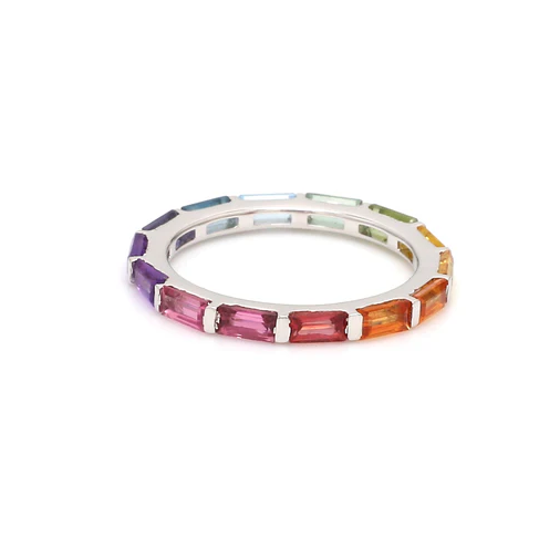Rainbow Gemstone Horizontal Baguette Ring