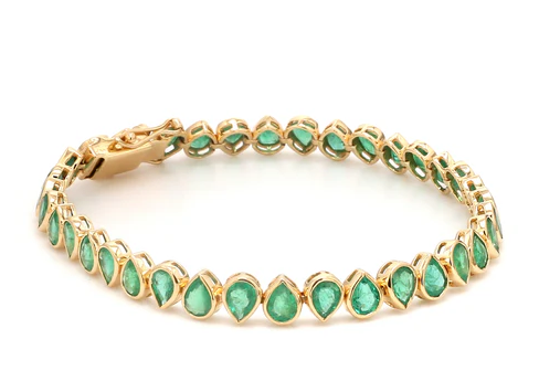 Emerald Pear Bezel Set Upside Down Bracelet