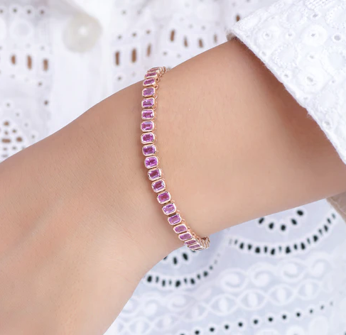 Pink Sapphire Emerald Cut Bezel Set Bracelet