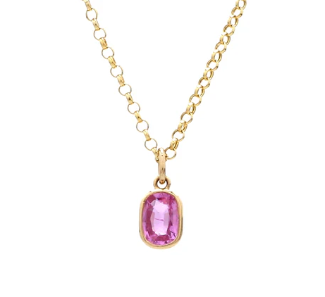 Pink Sapphire Cushion Charm Pendant