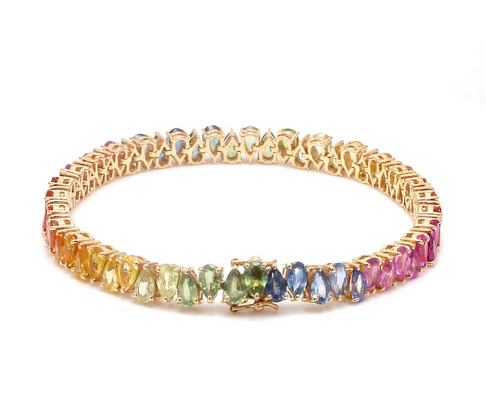 Rainbow Sapphire Pear Upside Down Tennis Bracelet