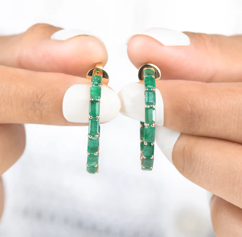 Emerald Octagon Small Hoops