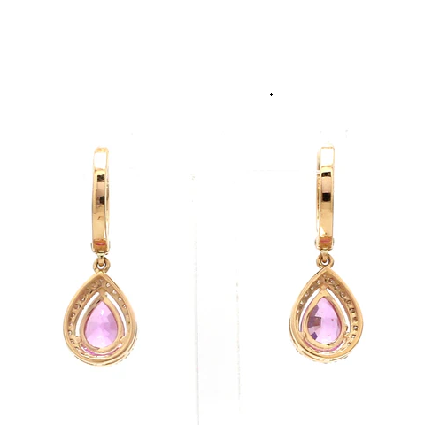 Pink Sapphire Pear Diamond Earrings