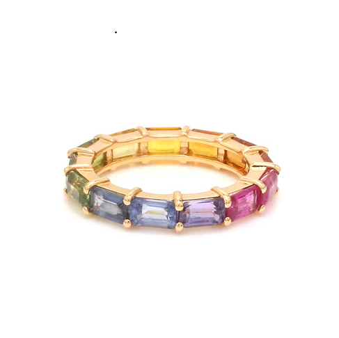 Rainbow Sapphire East West Thin Ring