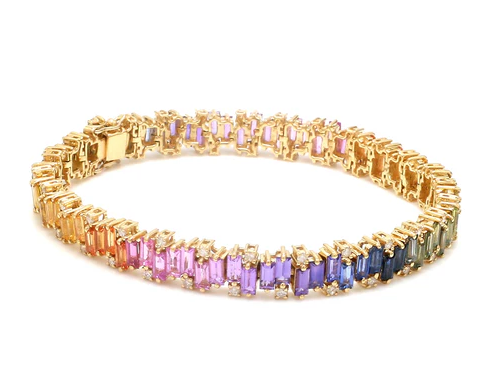 Rainbow Sapphire Baguette Zig Zag Bracelet