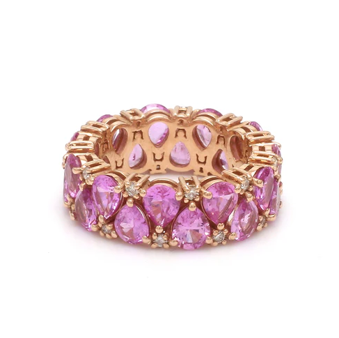 Pink Sapphire Pear Upside Down Eternity Band Diamond Ring