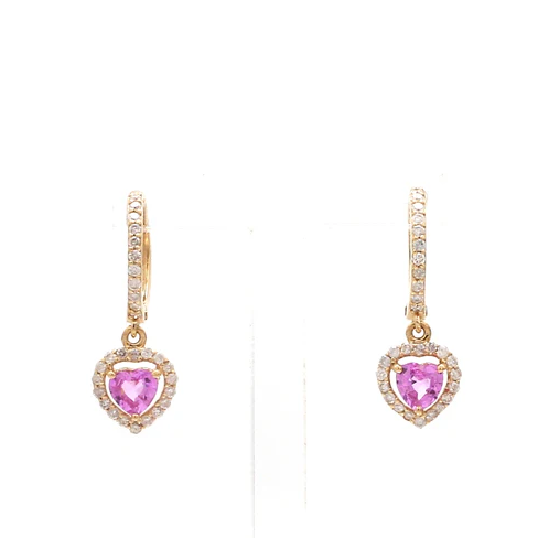 Pink Sapphire Heart Halo Diamond Mini Huggies Earrings
