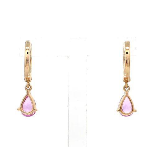 Pink Sapphire Pear Diamond Mini Huggies Earrings