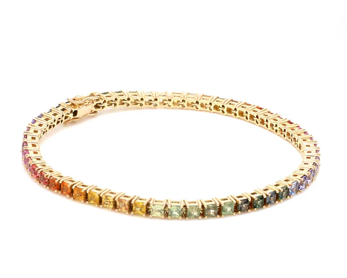 Rainbow Sapphire Princess Cut Tennis Bracelet